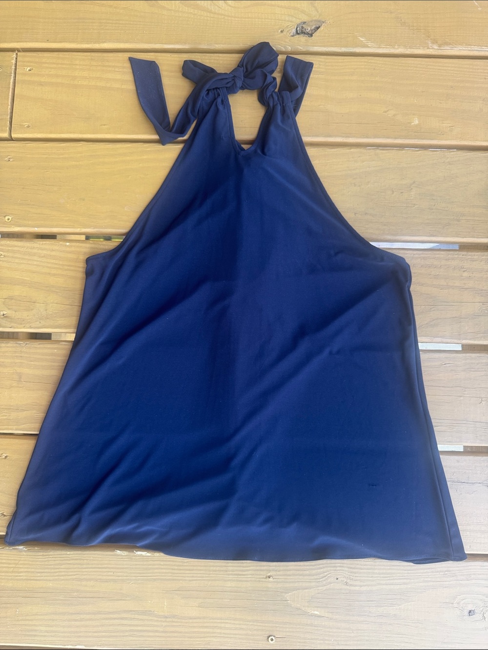 Chaps Navy Halter Tie-Neck Tank Top